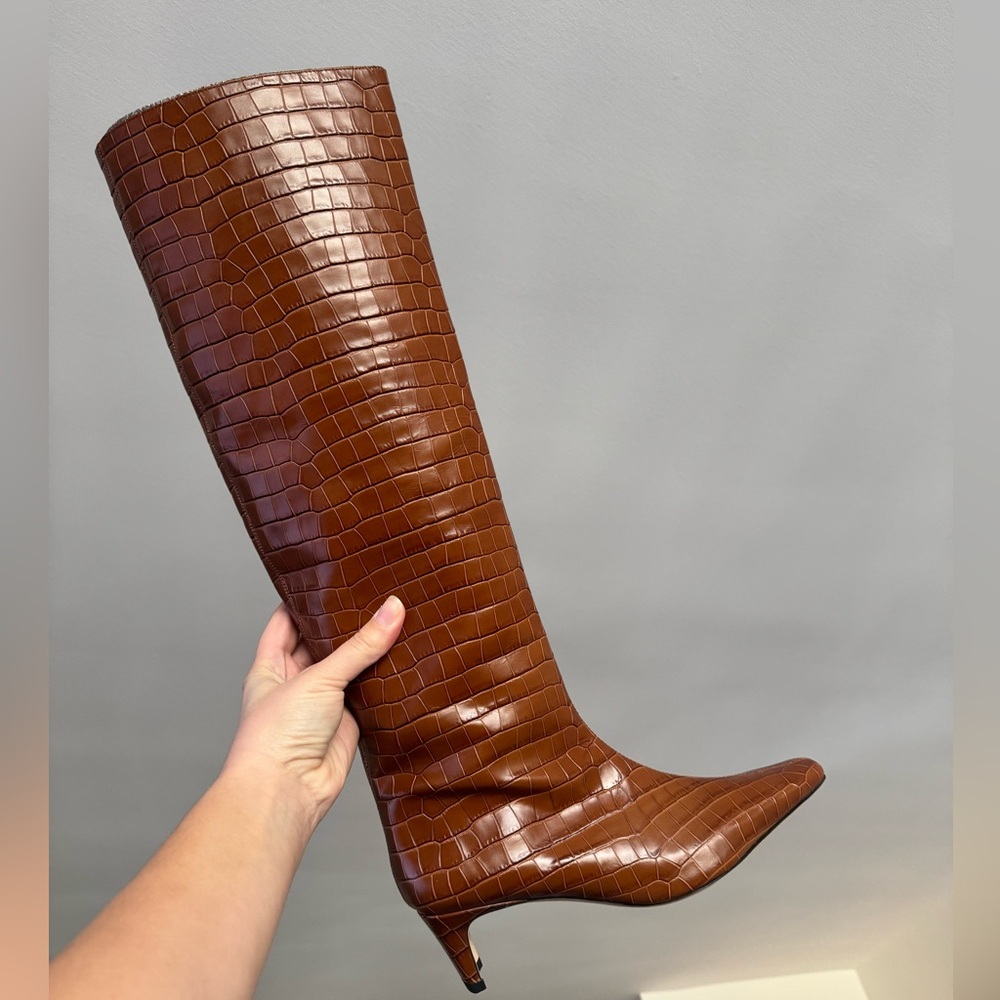 STAUD Wally tall boot with short heel, saddle croc, size 39
